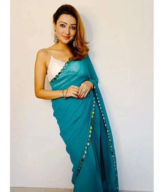 ANAND SAREES Chiffon Solid Saree With Blouse Piece - Light Blue ( Pack of 1 ) - Light Blue