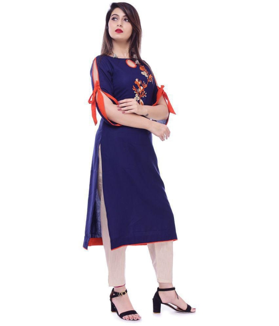 Maquien - Blue Rayon Women's Straight Kurti - 4XL