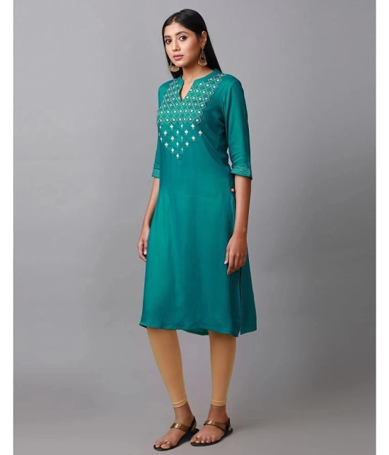 Alena Rayon Embroidered Straight Womens Kurti - Teal ( Pack of 1 ) - None