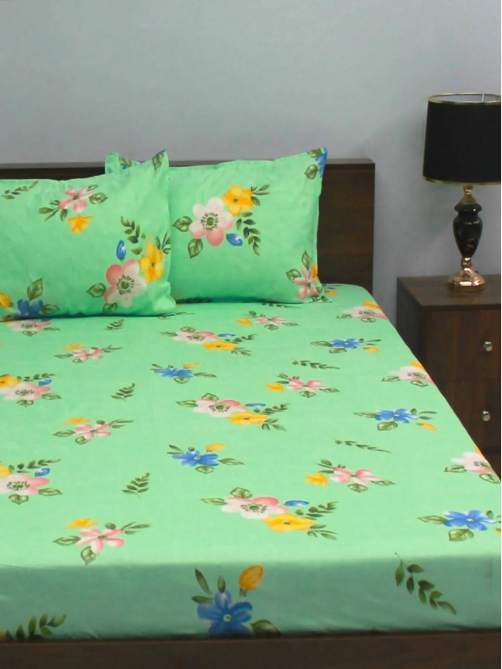 Bombay Dyeing Vista 110 GSM Microfiber Blue Floral Double Bedsheet with 2 Pillow Covers