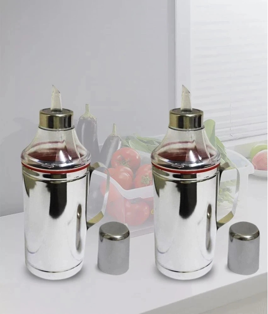 Dynore oildropperwithhandle Steel Silver Oil Container ( Set of 2 ) - Silver