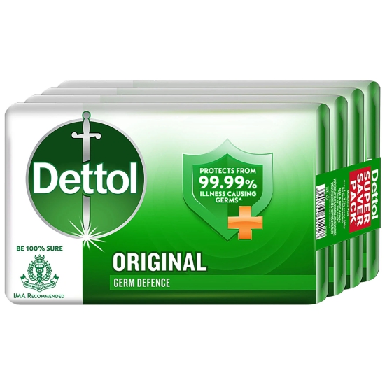 Dettol Bathing Soap Bar - Original, 99.99% Germ Protection, Dermatologically Tested, 75 G (Pack Of 4)