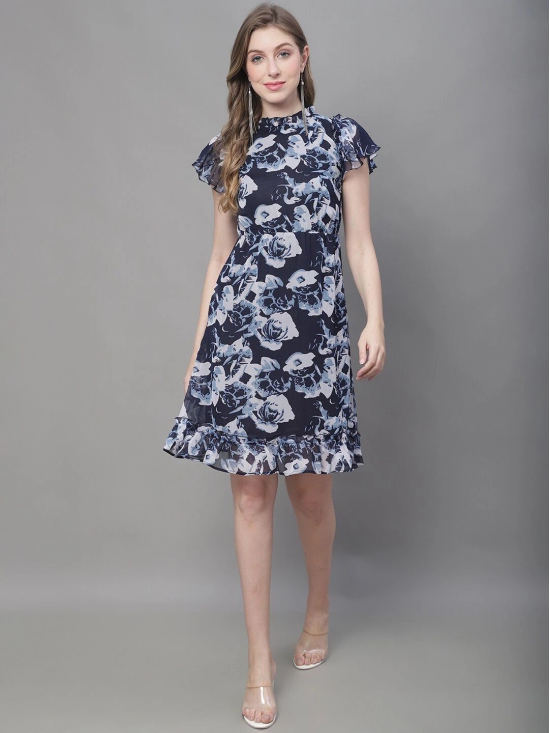 MINI & MING Floral Printed High Neck Georgette A-Line Dress