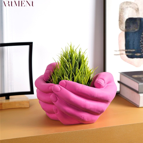 Impressionist Hand of Hope Table Planter Pink