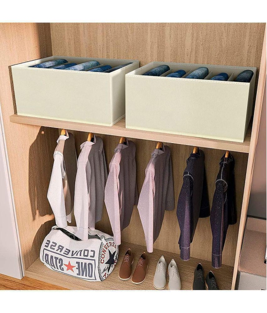 HOMETALES Non-Woven 5 Compartments Foldable Wardrobe Storage Organisers for Shirt, Denims, Pants, T-Shirt,Beige (2U)