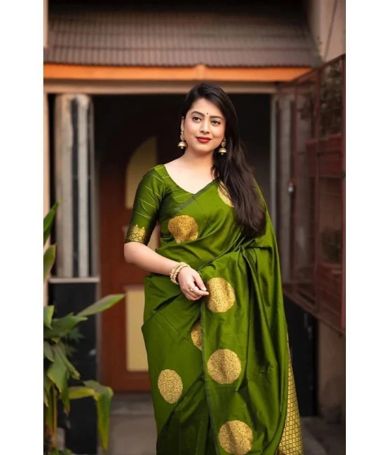 JULEE Banarasi Silk Embellished Saree With Blouse Piece - Light Green ( Pack of 1 ) - Light Green