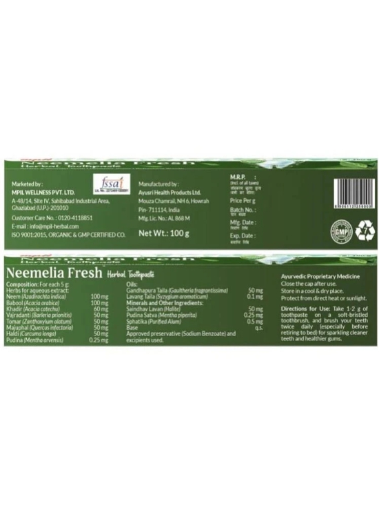 Mpil Wellness Neemelia Fresh Toothpaste For Healthygums & Strong Teeth 100gm (Pack of 5)