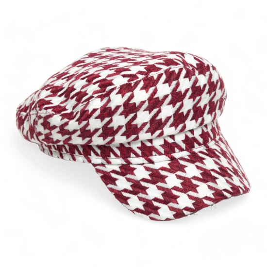 Chokore Retro Houndstooth Pattern Beret Cap (Red)