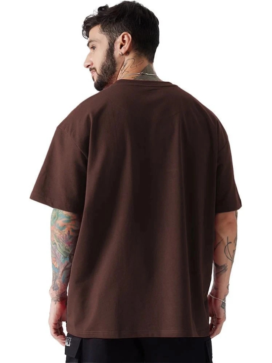 Leotude Cotton Blend Oversized Fit Printed Half Sleeves Mens Round T-Shirt - Brown ( Pack of 1 ) - None