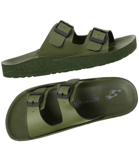 Aerowalk Olive Mens Leather Slipper - None