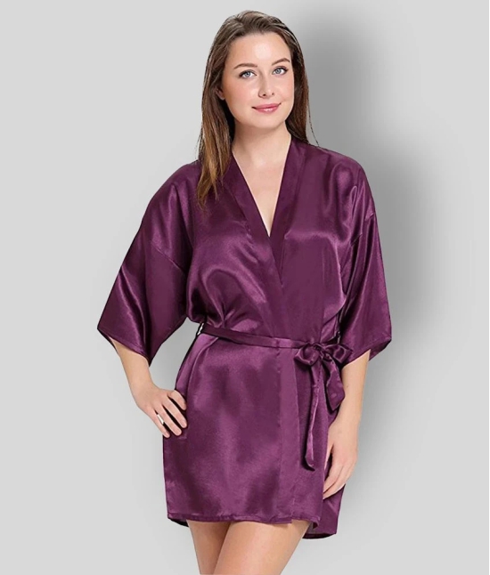 Celosia - Purple Satin Womens Nightwear Robes - S