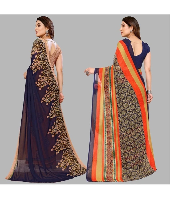 ANAND SAREES Georgette Printed Saree With Blouse Piece - Multicolour ( Pack of 2 ) - Multicolour