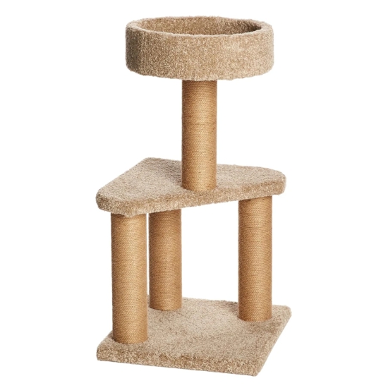 Skatrs Feline Fortress Two Tier Cat Tree with Sisal Post Toy Beige-2.6ft