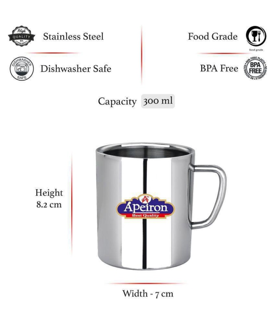 APEIRON Steel Sobar Mug set Tea Cup 2 Pcs 300 ml - Silver