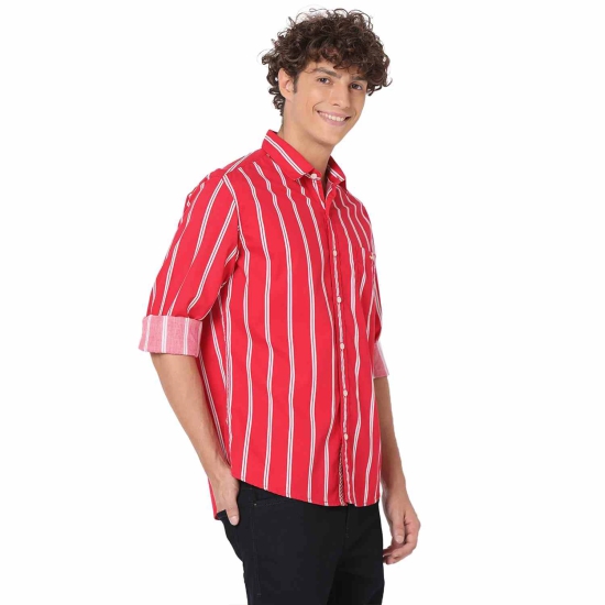 Red & White Candy Stripe Slim Fit Casual Shirt