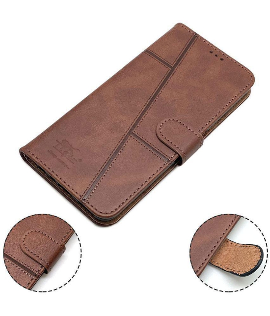 NBOX - Brown Artificial Leather Flip Cover Compatible For Vivo T1 5G ( Pack of 1 ) - Brown