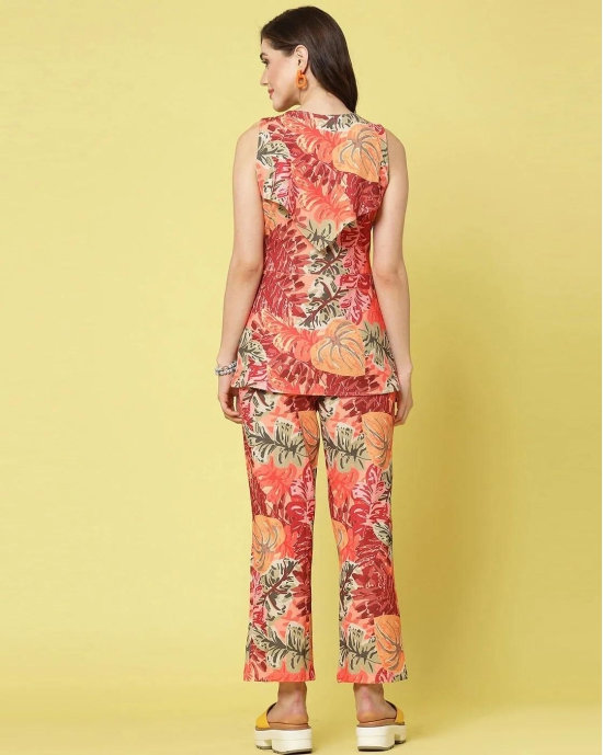 Women Co-ord Set Printed Sleeveless Top and Full Length Trouser Pant-L-38