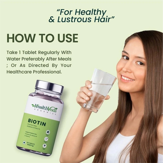 Health Veda Organics Biotin For Healthy Hair, Skin & Nails, 60 Veg Tablets