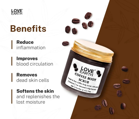 Love Earth Coffee Body Scrub With Organic Shea Butter & Vitamin E For Skin Moisturization & Tan Removal For All Skin Types 100gm