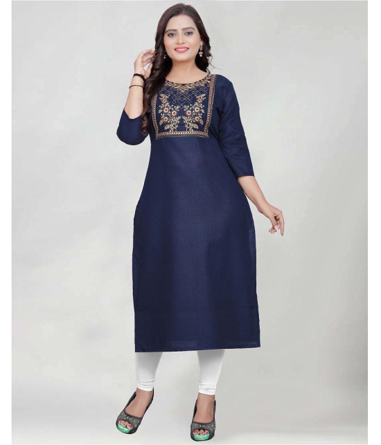 BROTHERS DEAL - Navy Cotton Blend Women's Straight Kurti ( Pack of 1 ) - None