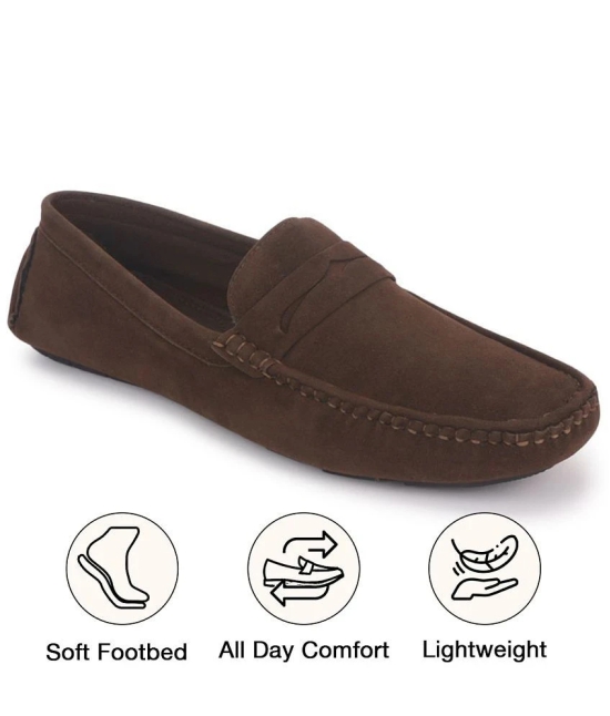 UrbanMark Men Comfortable Suede Leather Slip-On Loafers- Brown - 8