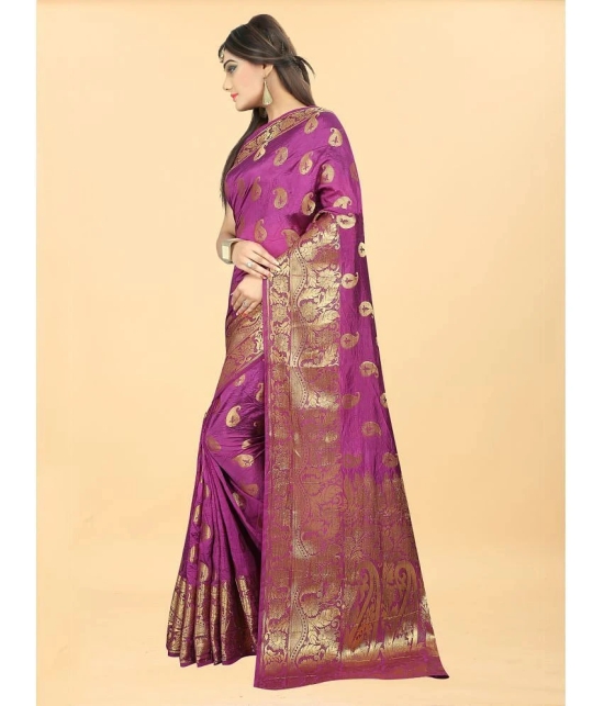 Gazal Fashions - Purple Banarasi Silk Saree With Blouse Piece ( Pack of 1 ) - Purple