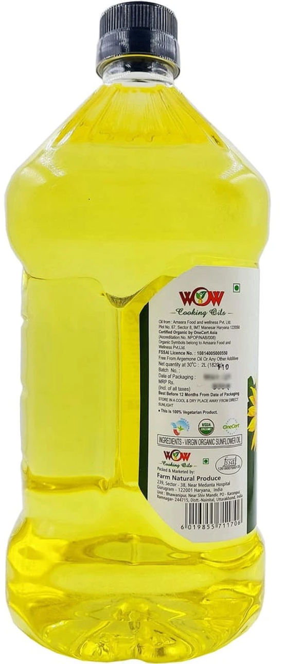 WOW Cooking Oils Certified Organic Virgin Cold Pressed Sunflower Cooking Oil (2 LTR X 4)+3 RAW Honey 55GM