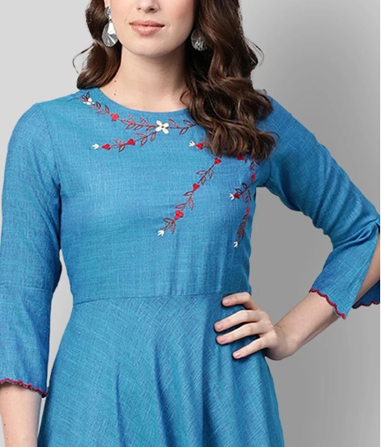 Yash Gallery - Blue Viscose Womens Asymmetrical Kurti ( Pack of 1 ) - S