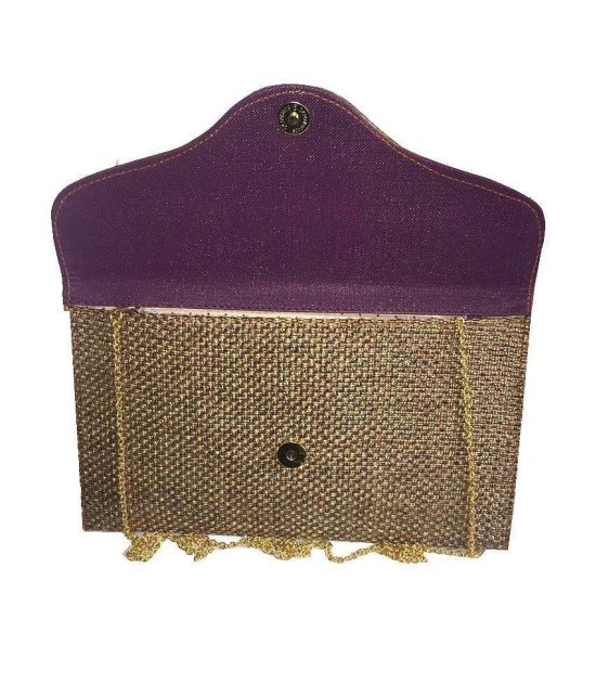 Apnav Golden Jute Clutch With Sling Chain