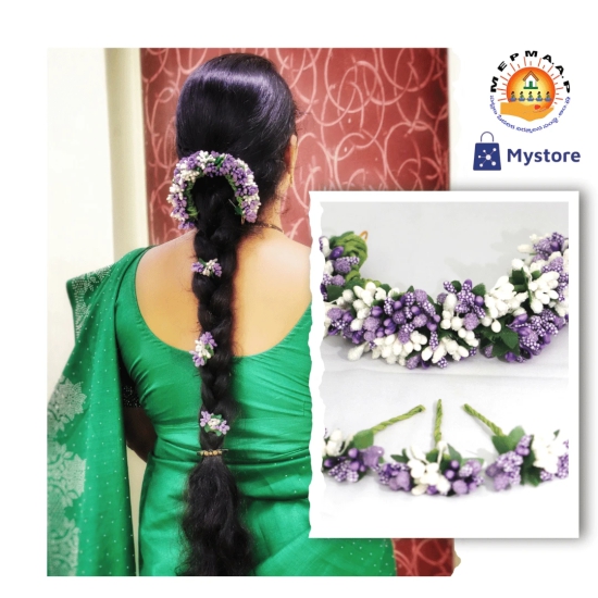 SHG Fashion Art Handmade Purple with White Color Artificial Veni Flowers with 3 Pins | Floral Wedding Bridesmaid Hair Jewellery (Purple with White)