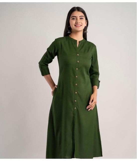 MAUKA - Green Rayon Women''s Front Slit Kurti ( Pack of 1 ) - None