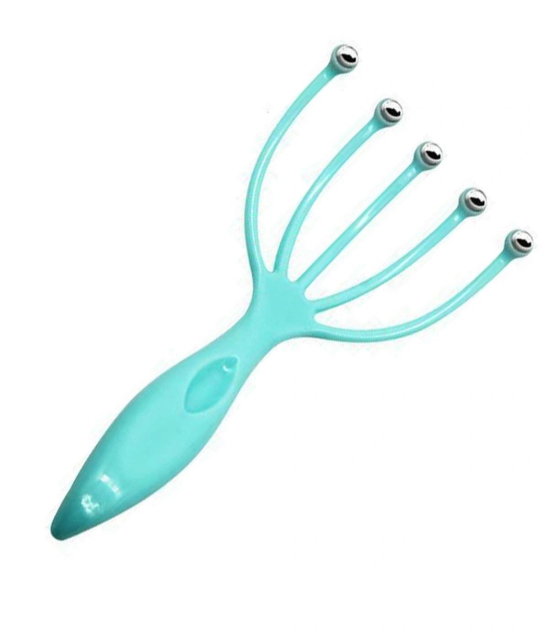 Scalp Massager Tool Protable Handheld Five Fingers Claw Steel Ball Relaxation Head Massager For Home Office Travel (Blue)  by Ruhi Fashion India