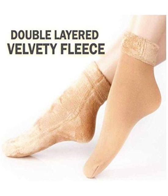 THRIFTKART - Beige Polyester Womens Thumb Socks ( Pack of 2 ) - None