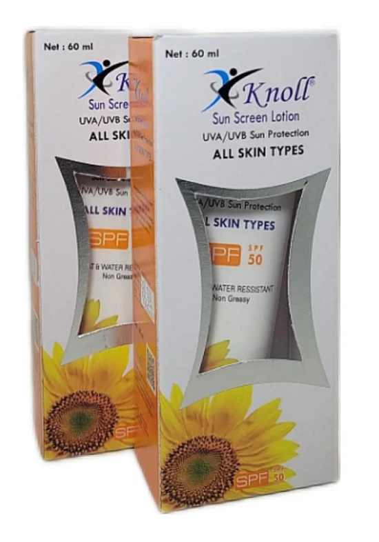 Knoll Sunscreen SPF 50 sweat and water resistent ,non greasy pack of 2x 60ml