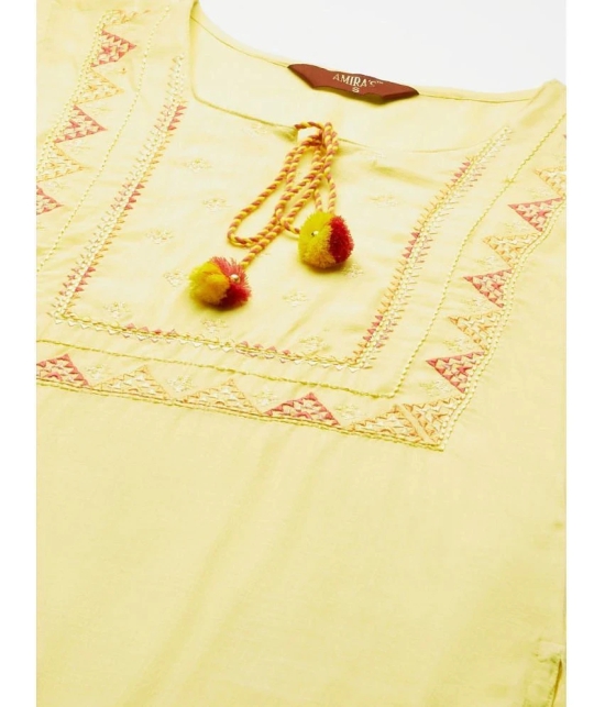 AMIRAS INDIAN ETHNICWEAR - Yellow Rayon Womens Straight Kurti ( Pack of 1 ) - None