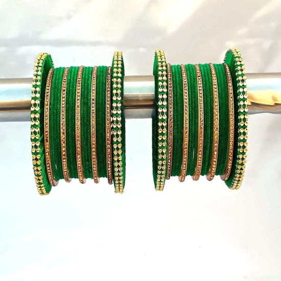 Elegant Alloy Women & Girl's Bagdi Velvet Nihar Bangles | Women's Velvet Bangles | Alloy Bangles for Women | Fashion Bangles | Best Gift for All Occasions-10 (Green, 2.6)