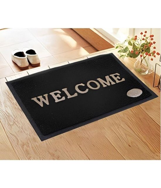 Abhikram - Anti-skid Polyester Door Mat ( 60 X 40 cm ) Single - Black - Black