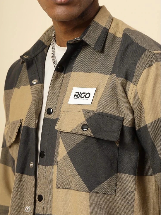 Rigo Flannel Oversized Fit Checks Full Sleeves Mens Casual Shirt - Beige ( Pack of 1 ) - None