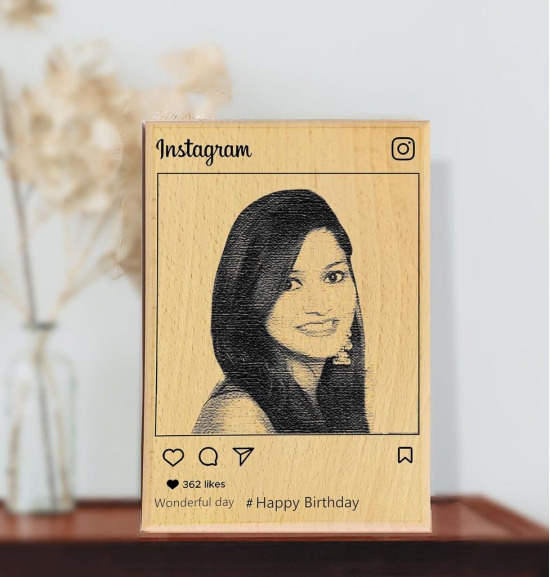 Achchha Gift Personalized Birthday Gift Wooden Photo Frame- Personalised Engraved Wooden Frame | Customised Gift Items for Birthday | Birthday Gift Ideas- INSTA