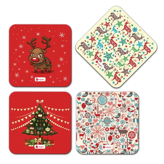 Indigifts Coasters Set Of 4 For Office And Home - Festival Art Tea Coffee Coasters For Dining Table, Printed Square 4 Coaster For Decoration And Gifts