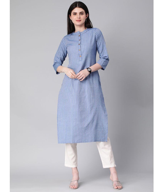 Hritika - Blue Cotton Blend Women's Straight Kurti ( Pack of 1 ) - None