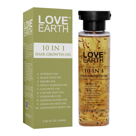 Love Earth 10 In 1 Hair Growth Oil|Soybean Oil, Black Seed Oil, Jojoba Oil,  Sweet Almond Oil, Coconut Oil, Castor Seed Oil, Spikenard Oil, Ashwagandha Oil, Graecum Seed Oil, Zizanoides Root Oil|