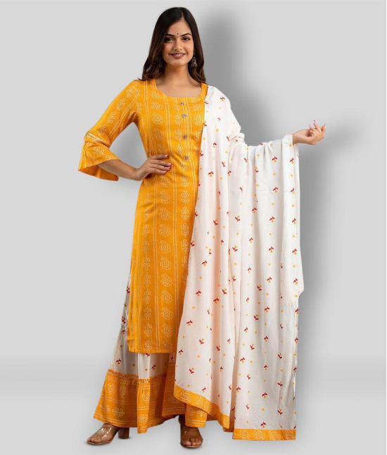 Lee Moda - Yellow Straight Rayon Women's Stitched Salwar Suit ( Pack of 1 ) - Red