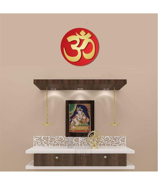 Asmi Collection Beautiful 3D Acrylic Golden & Red Om Wall Sticker ( 20 x 20 cms )