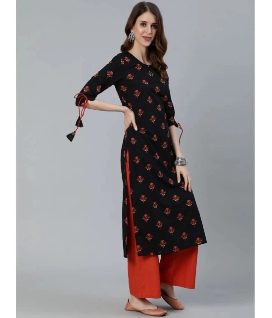 Antaran Cotton Printed Straight Womens Kurti - Black ( Pack of 1 ) - None