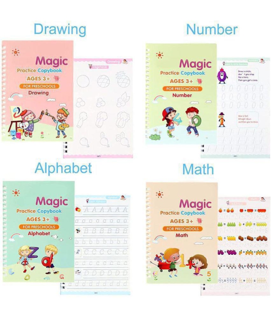 Sank Magic Practice Copybook, (4 BOOKS + 10 REFILL) Number Tracing Book for Preschoolers with Pen, Magic Calligraphy Copybook Set - Multi Colour