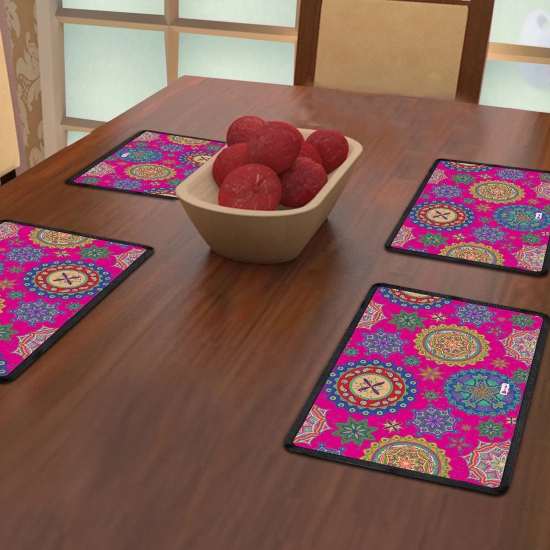 Indigifts Table Mats For Dinning Table 4 Piece 12X18 Inches - Pink Designer Dining Placemats 4 Seater