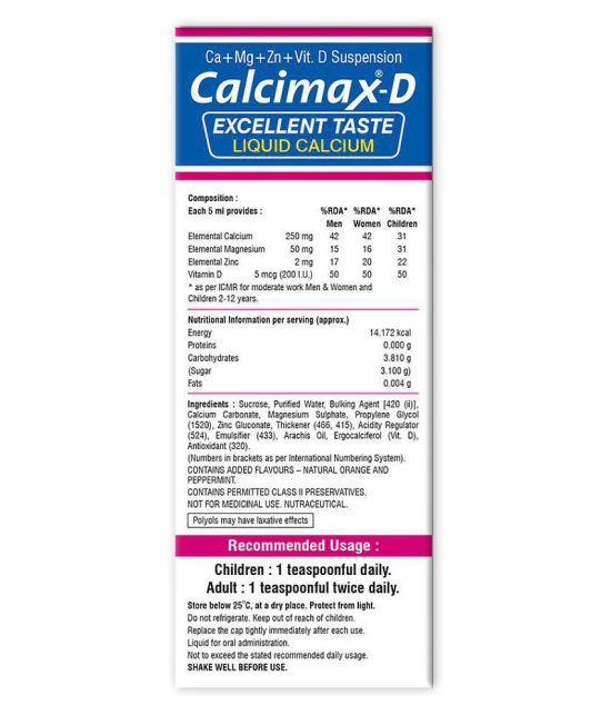 Calcimax D suspension Liquid calcium 200 ml Multivitamins Syrup