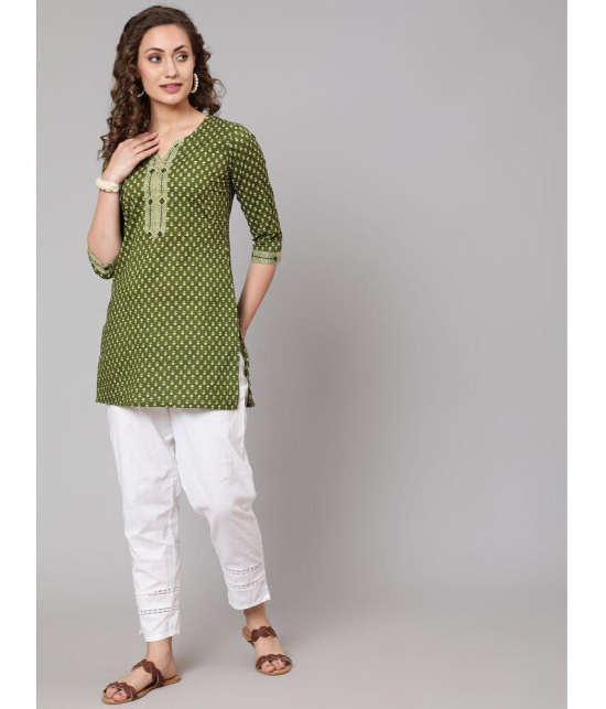 Antaran Cotton Printed Straight Womens Kurti - Green ( Pack of 1 ) - None