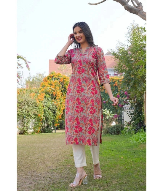 Vbuyz Cotton Printed Straight Womens Kurti - Pink ( Pack of 1 ) - None